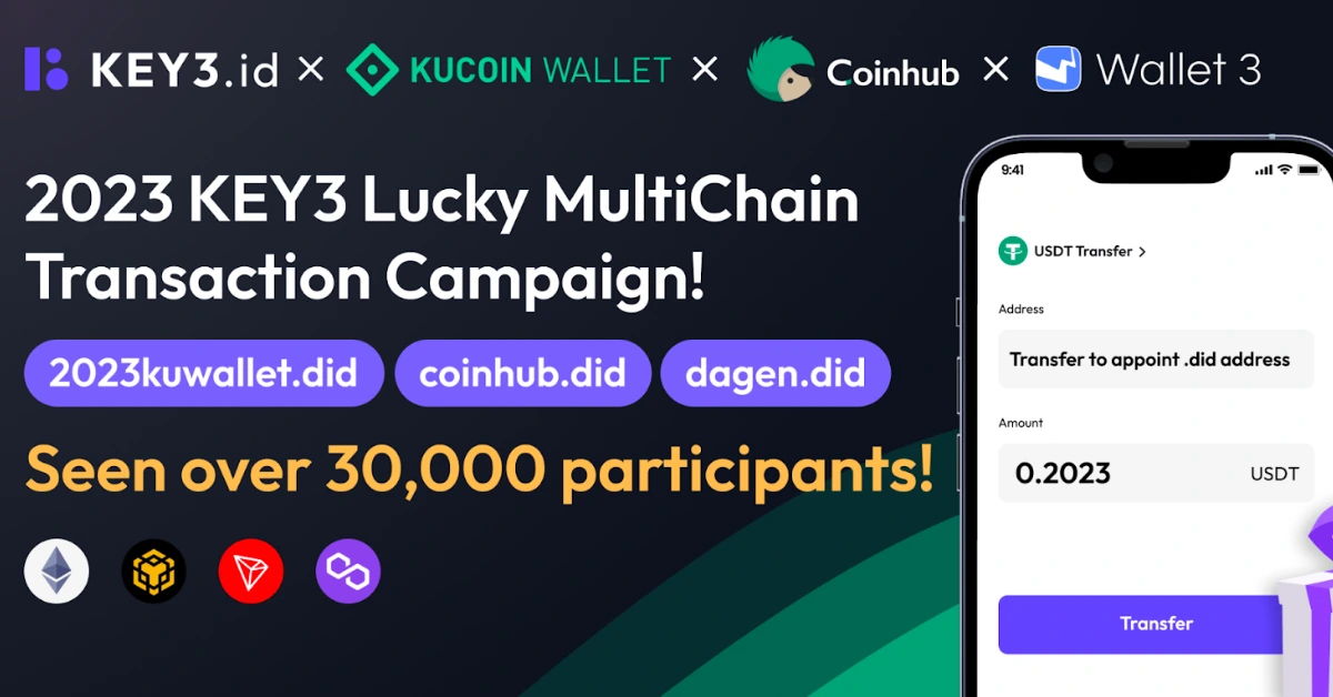 KEY3.id Partners With KuCoin Wallet, CoinHub Wallet And Wallet3 To Launch 2023 Lucky Transaction Campaign With Over 30,000 Participants On Social