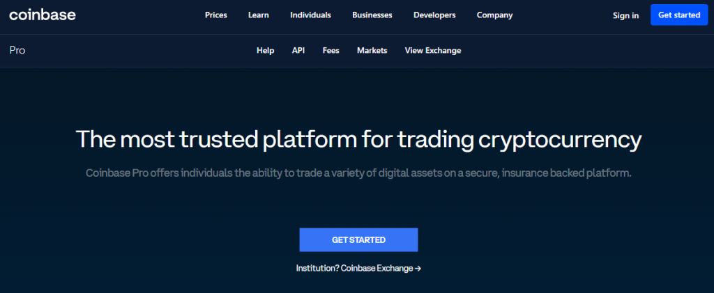 Coinbase Pro Home Page