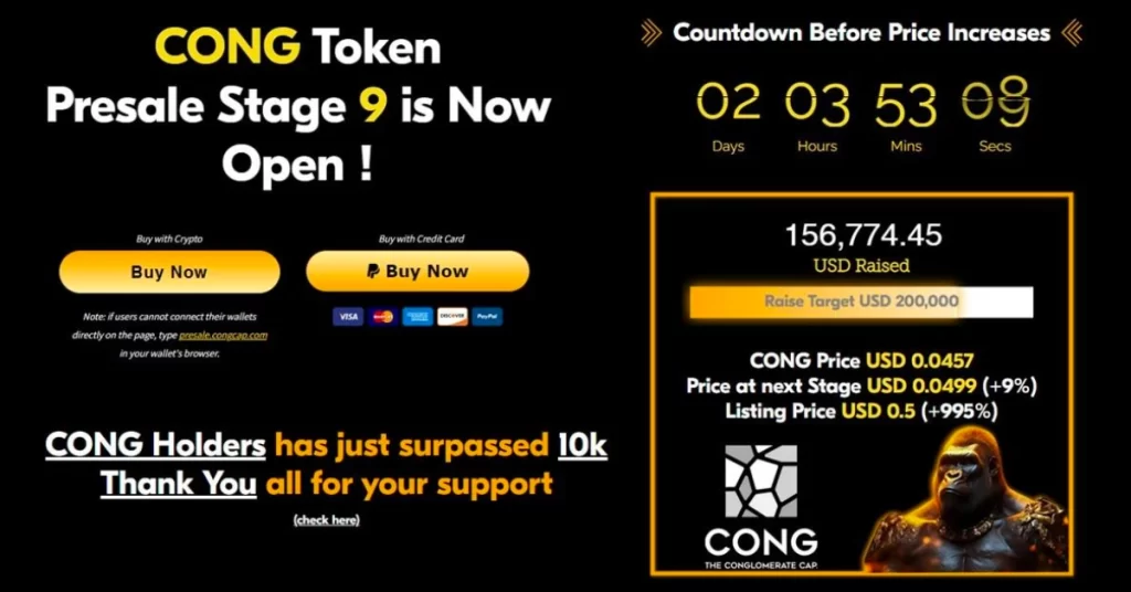 The Next Crypto To Explode: CONG Token Presale Stage 9 Fulfills USD 150k In Just 3 Days