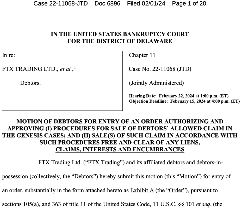 FTX's motion to Sell $175M  