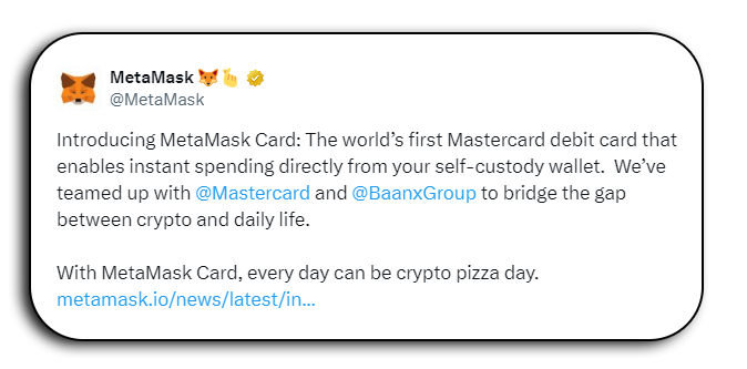 metamask tweet introducing metamask card