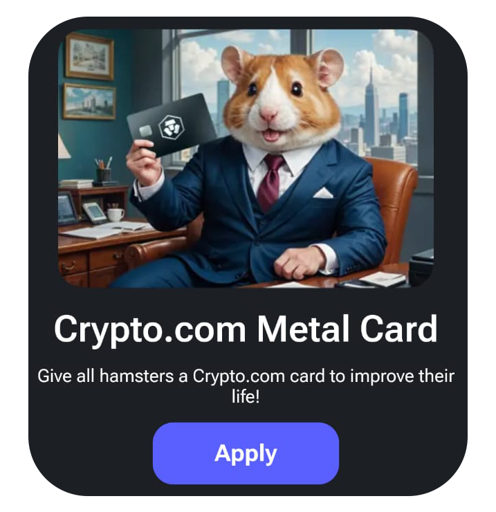 Hamster Kombat faz parceria com Crypto.com; Cartões Visa Metálicos para Comunidade