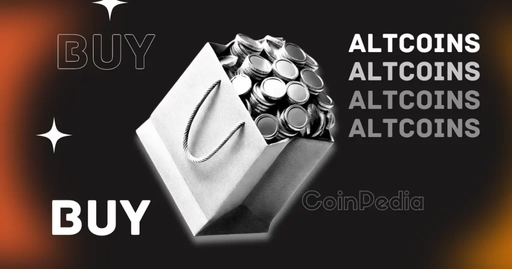 "Shopping bag filled with silver coins, highlighting 'Altcoins to Buy' for short-term gains."