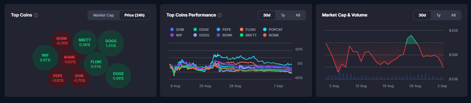 Top memecoins data 2nd september 2024