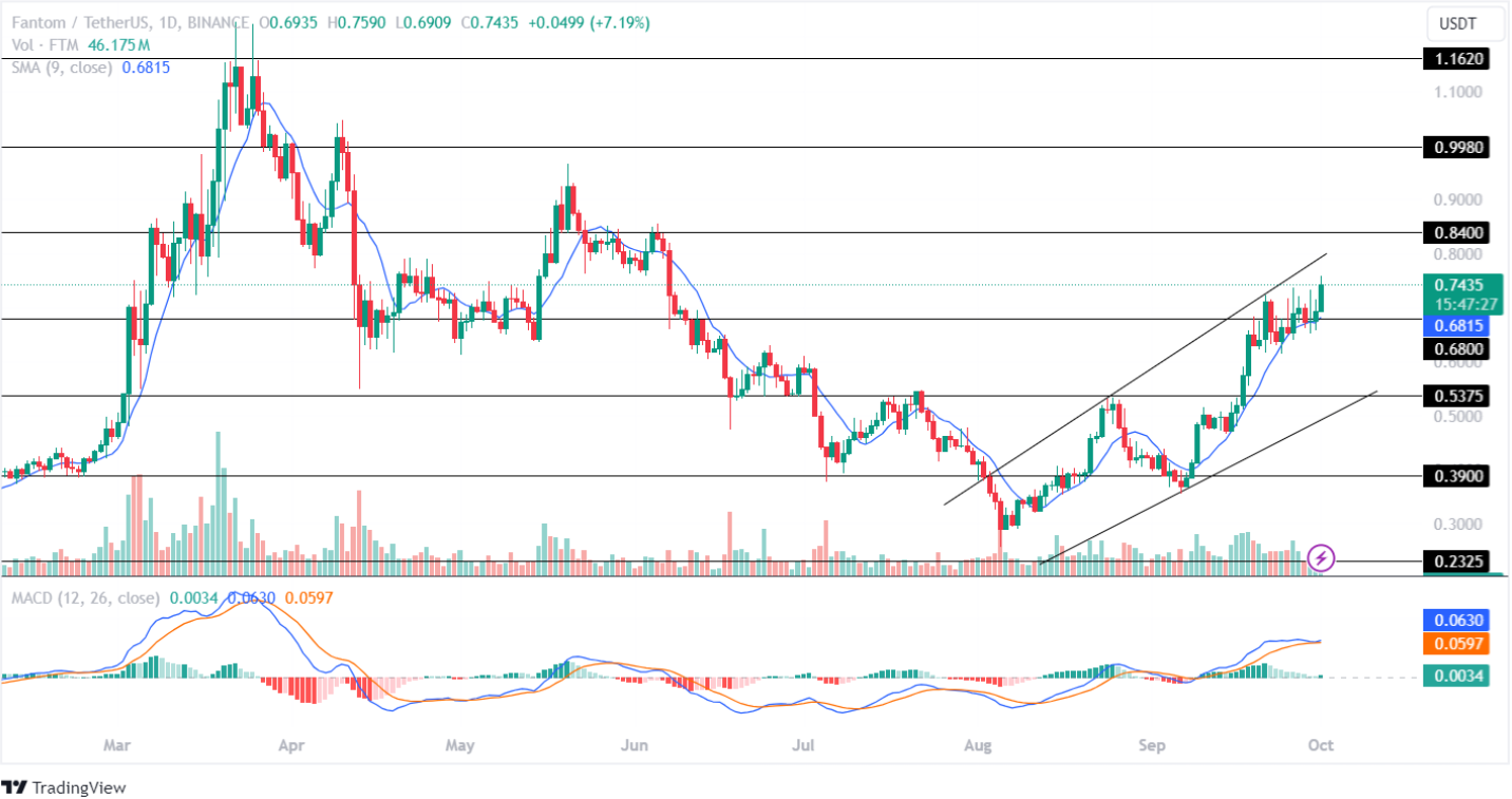 Fantom подскочил на 78% за 30 дней, цена FTM планирует достичь $1 в этом году?