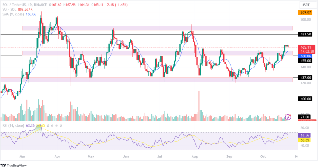 SOL Price Holds Its Value Above The $160 Level