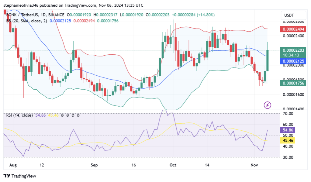 TradingView (1-day BONK trading chart)