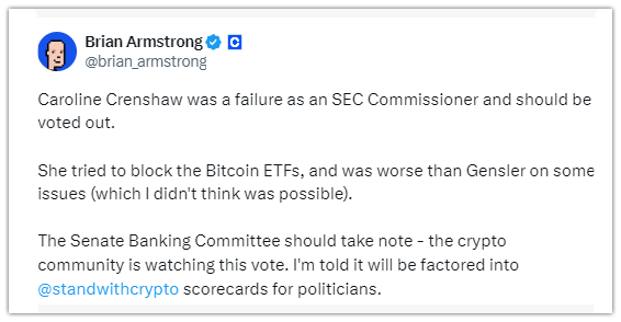 coinbase-ceo-tweets-about-caroline-crenshaw