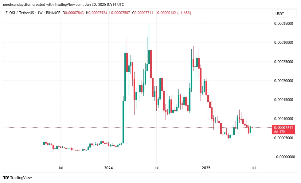 FLOKI/USDT 1wk Price Chart|Source: TradingView