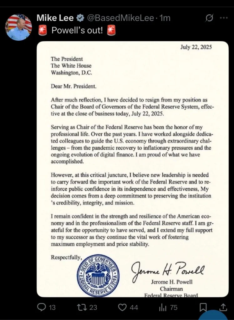 Jerome Powell Resignation