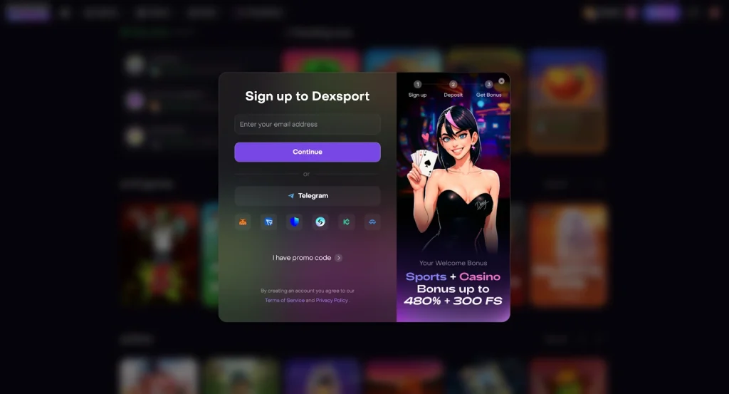 Registration methods available on Dexsport. Source: Dexsport.io