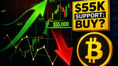 Bitcoin (BTC) price chart showing technical analysis of $55,000 support level and rebound potential - Coinpedia