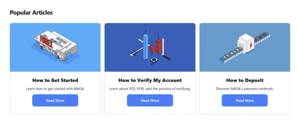 NAGA Help Center with articles and support categories