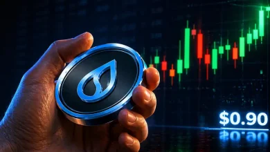 A blue SUI coin logo next to a red $3.5M exploit alert and a volatile price chart showing support at $0.90.