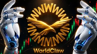 A gold WLFI token positioned in front of a glowing digital brain and a bullish green candlestick chart on a dark, circuit-patterned background.