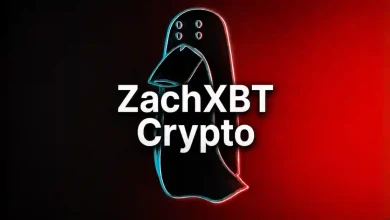 A neon-contoured platypus logo on a split black and red background with the text "ZachXBT Crypto" in bold white lettering.