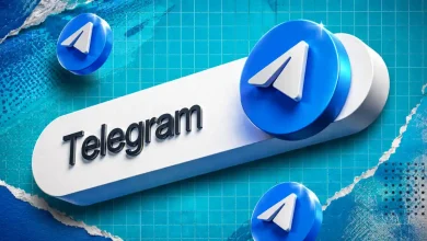 A digital illustration of a smartphone displaying the Telegram app logo and user verification checkmarks, surrounded by dynamic blue neon data patterns and abstract floating tech elements.