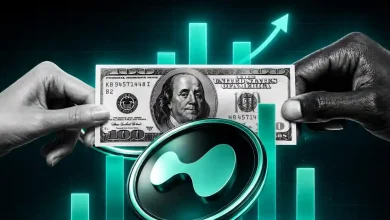 A 3D silver and purple Hyperliquid (HYPE) token coin floating next to a vibrant green target billboard showing a 100 dollar sign on a dark background.