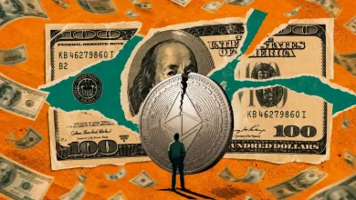 David Hoffman speaking next to a glowing gold Ethereum coin split by a jagged crack on a dark background.