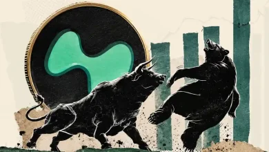 A dark blue Hyperliquid HYPE token icon positioned above a rising green candlestick chart.