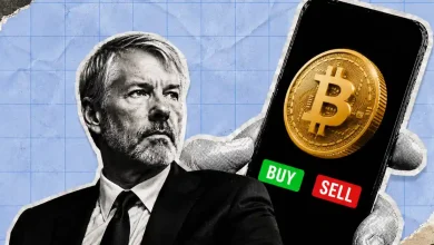 A gold Bitcoin coin next to a dark phone screen displaying the number 32.