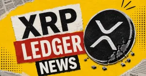 A silver Ripple XRP logo sitting on a green chart showing upward growth bars.