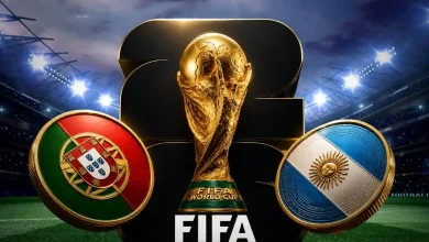 A gold football trophy next to sports fan tokens and a soccer ball.