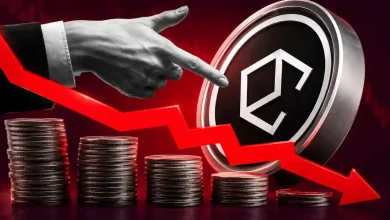 Silver Ethena ENA token separating from a plunging red chart.