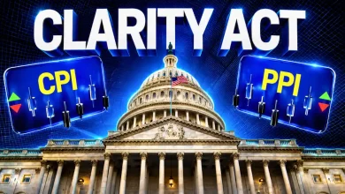US Capitol building with large text overlay of CLARITY ACT, CPI, and PPI.