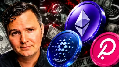 Lark Davis with Ethereum, Cardano, and Polkadot coins.