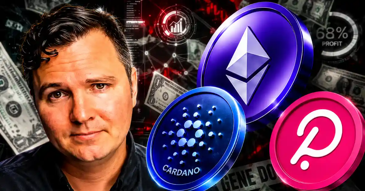 Lark Davis with Ethereum, Cardano, and Polkadot coins.