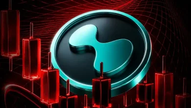 Hyperliquid HYPE coin on falling red candlestick chart.