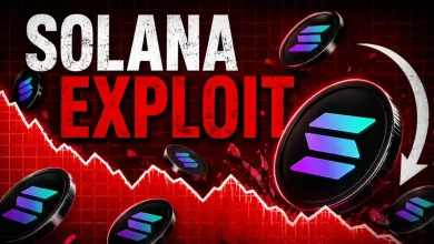 Solana SOL coins falling on a red market crash chart.