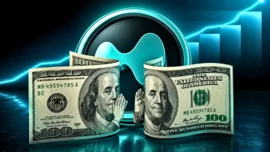 S dollar bills whispering in front of Hyperliquid HYPE token.