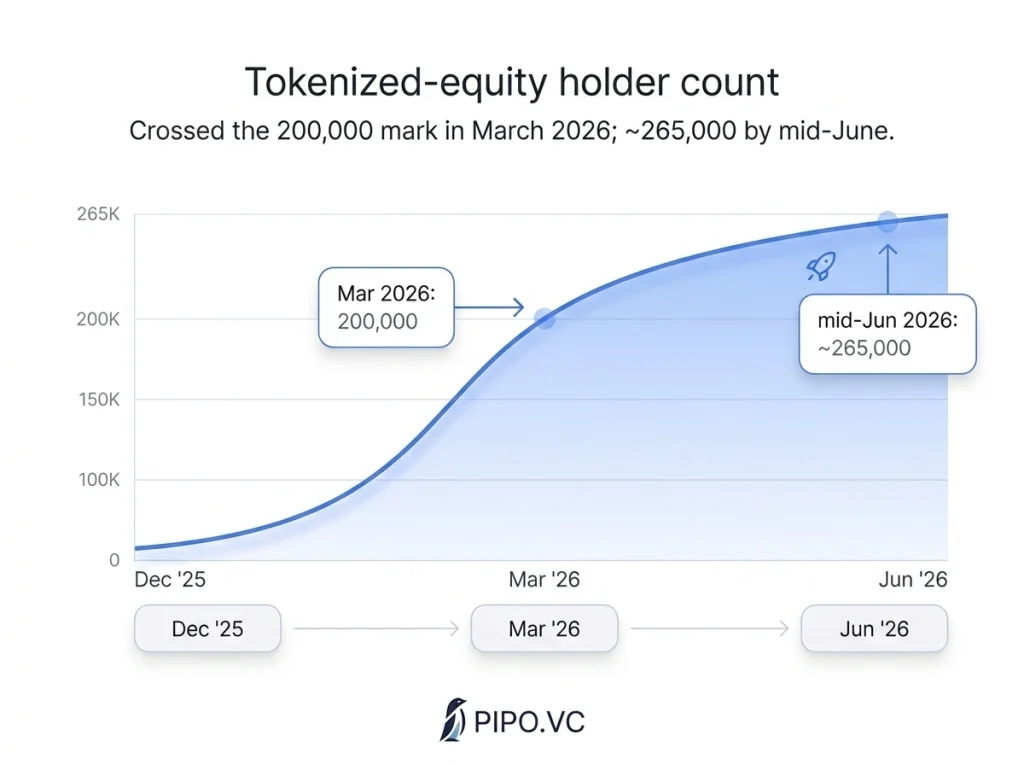 Holder count over time (crossing 200,000 in March, ~265,000 by mid-June). Source: RWA.xyz.