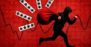 Hooded figure running with a red loot bag past password icons.