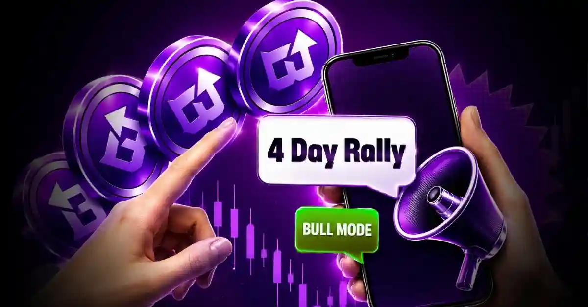 Purple Audiera BEAT coins and a 4 Day Rally speech bubble.