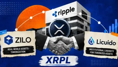 Two hands shaking below Ripple logo with Zilo and Licuido text graphics.