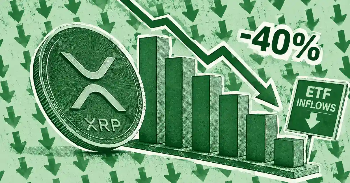 XRP coin next to a declining chart showing minus 40 percent drop.