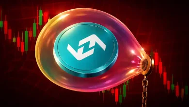 Bitget Token coin inside glowing bubble linked to chained lock on chart background.