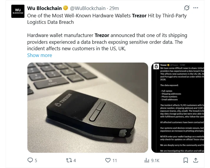 Trezor Data Breach Exposes Shipping Details of 13,689 Customers