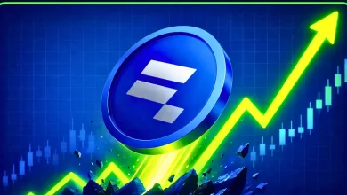 Blue Bitway BTW coin next to a rising green growth arrow and candlestick chart.