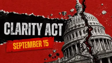 Cracked US Capitol building with text reading CLARITY ACT September 15.