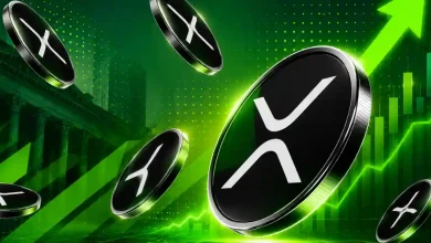 XRP coins floating beside a rising green price chart arrow.
