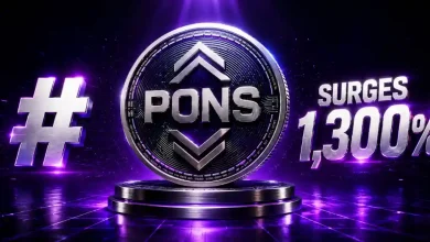 Silver PONS crypto coin displayed with text reading Surges 1,300%.