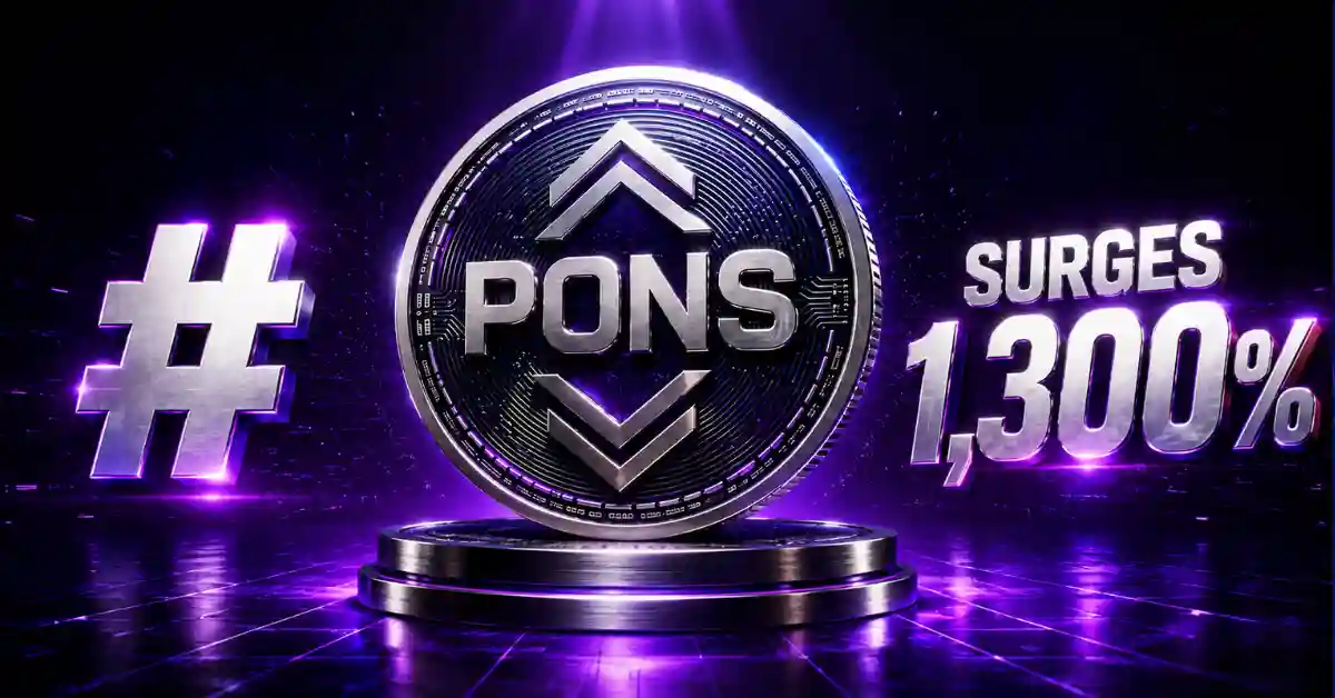 Silver PONS crypto coin displayed with text reading Surges 1,300%.