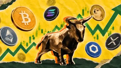 Golden bull charging ahead of Bitcoin, Ethereum, and altcoin tokens.