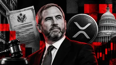 Brad Garlinghouse with XRP logo, US Capitol, legal document, and gavel.