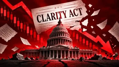 US Capitol with Clarity Act document and red chart.