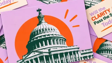 US Capitol Dome graphics asking about CLARITY Act vote.